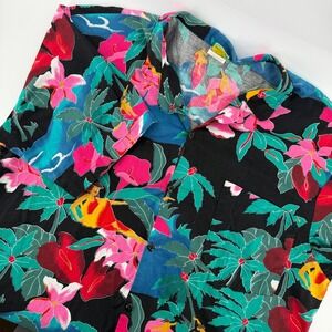 Ripples Tropical Shirt Mens XL Black Hula Dancer Palm Tree Vintage Barbados Tiki